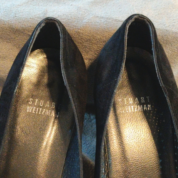 Stuart Weitzman Blk Suede Cutout Square Toe Pump SZ 8 - Picture 4 of 5